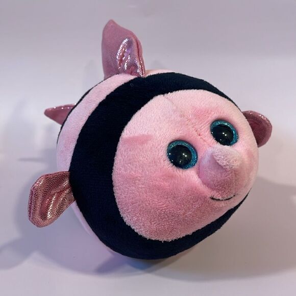 TY Beanie Ballz 2013 Gilly the Pink & Black Angelfish w Blue Eyes 7” long EUC - Picture 3 of 8